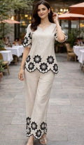 Ivory Floral Embroidered Co-Ord Set with Straight Pants