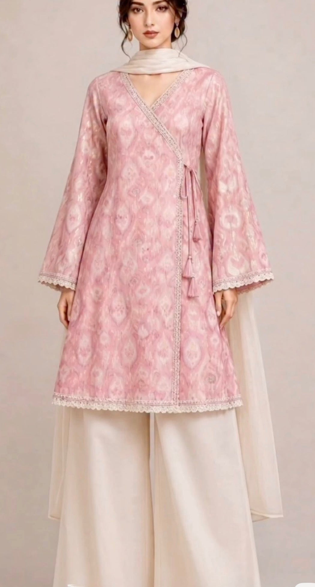 Blush Pink Printed Wrap Style Kurta