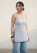 White Floral Printed Cotton Camisole Top