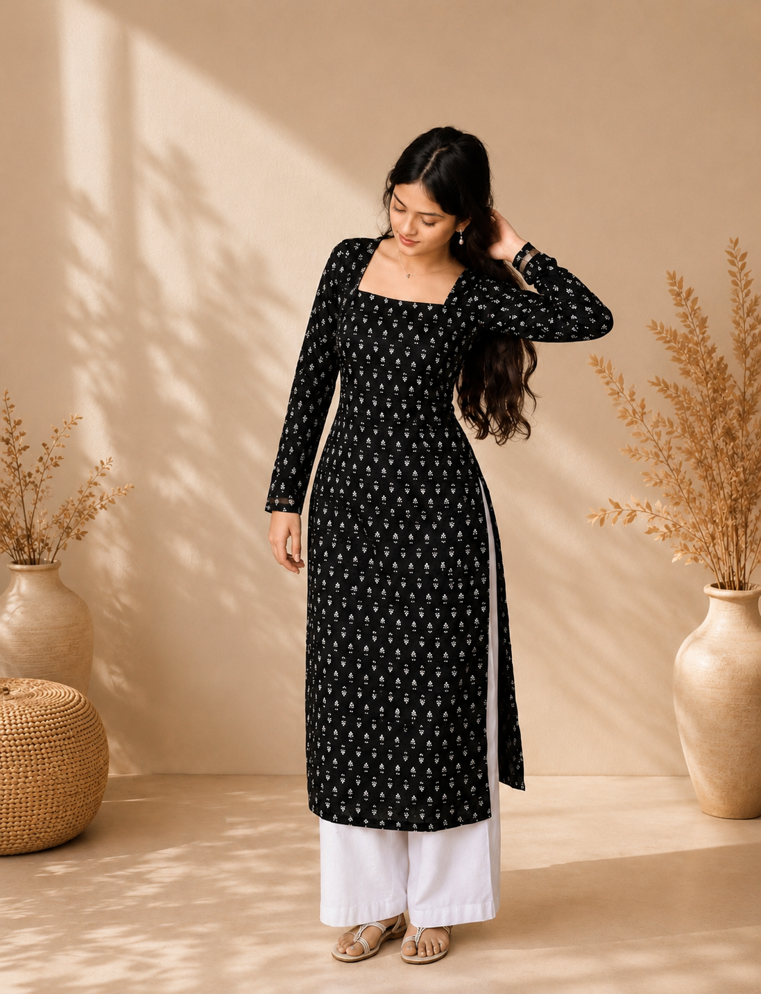 Black Printed Cotton Kurti