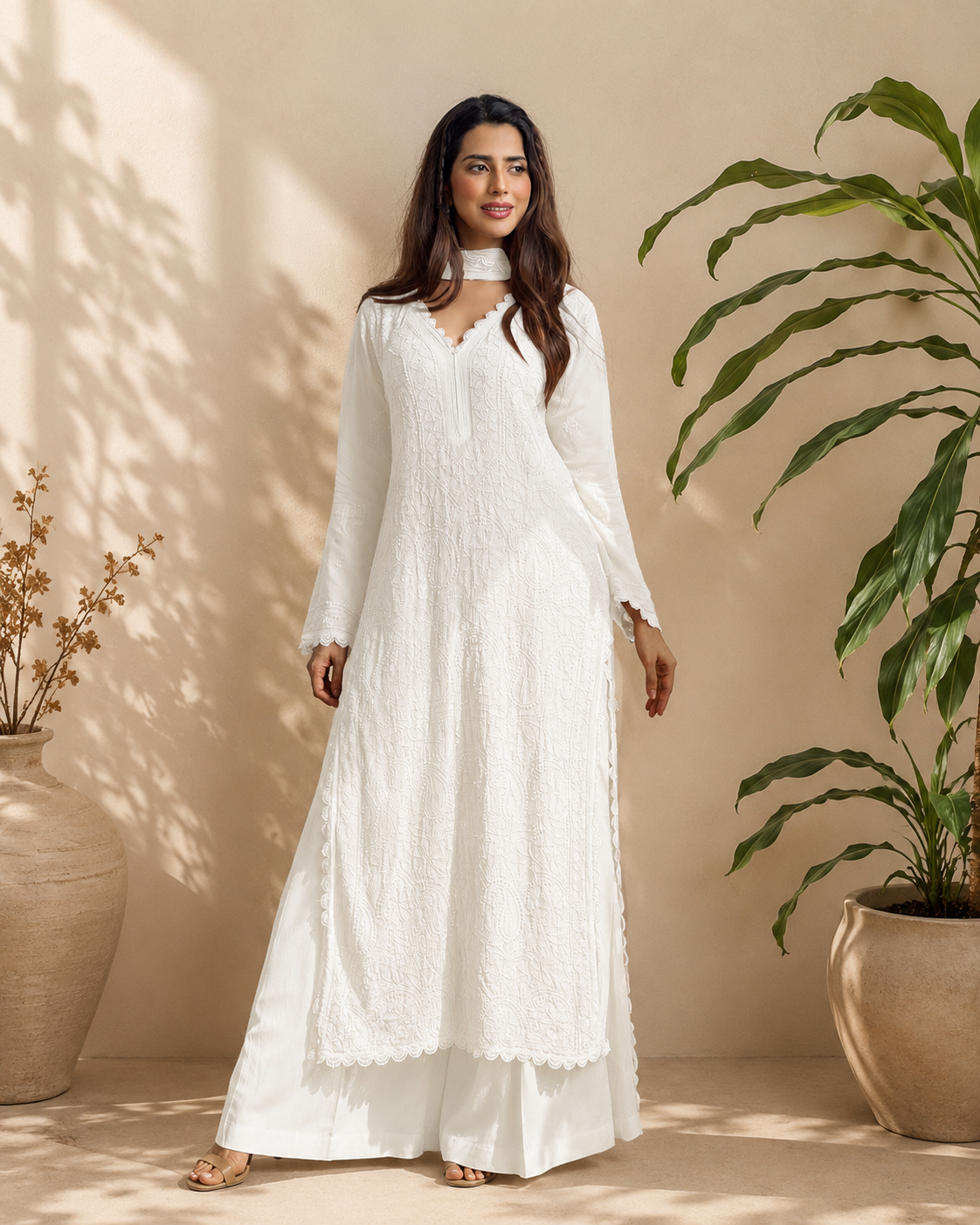 White Embroidered kurta set